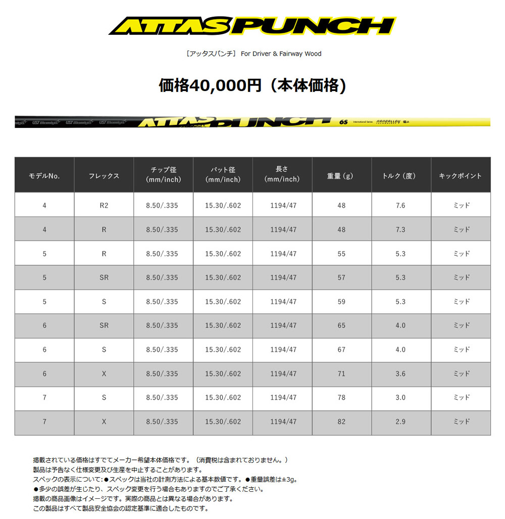 ATTAS PUNCH アッタス パンチ ドライバー・フェアウェイウッド用