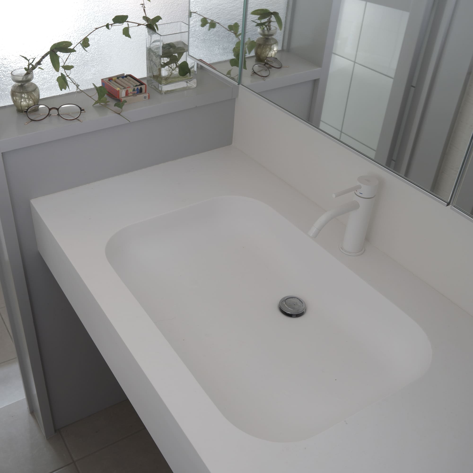 人工大理石の洗面カウンター H150 角丸480ボウル 立水栓用 | KB-PR014