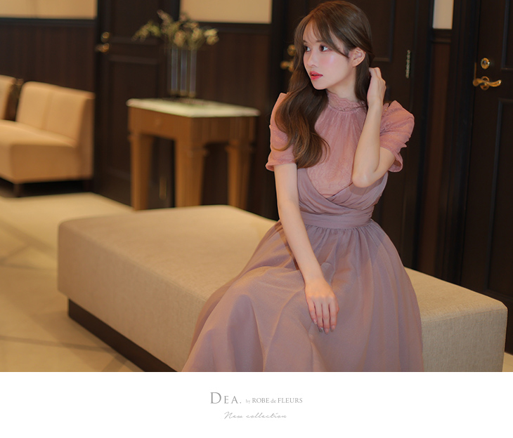 Lサイズあり】チュールxレースブラウスセットフレアミディキャバ