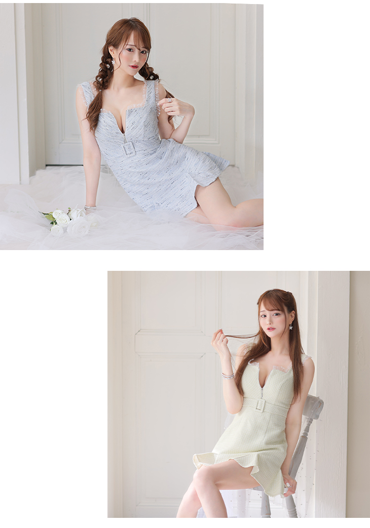 XS～Lサイズあり】サマーツイードxドットチュールミニキャバドレス