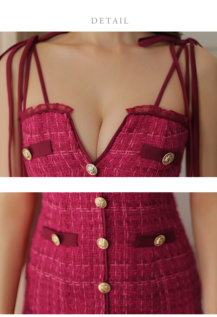 XS～Lサイズあり】ツイードxボタンクラシカルキャバドレス(fm2971)
