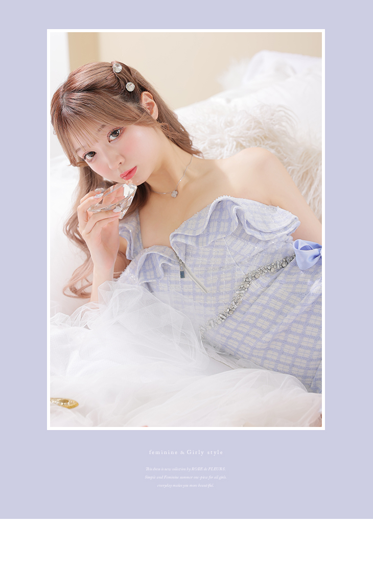 XSサイズあり】チェック柄ツイード×リボンワンショルダーミニキャバ