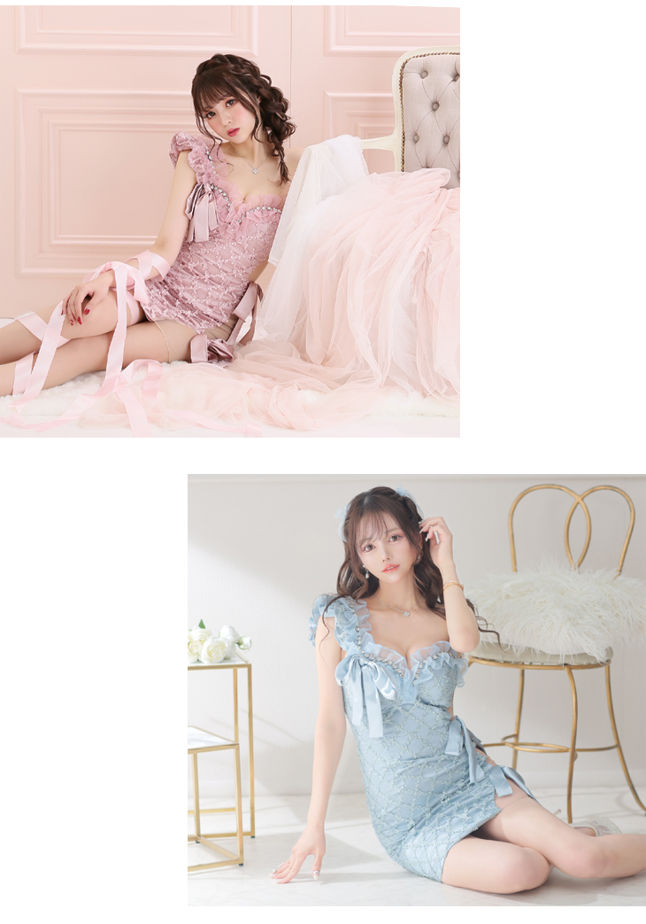 XS～Lサイズあり】ジュエリー×リボンタイトミニキャバドレス(fm2160)