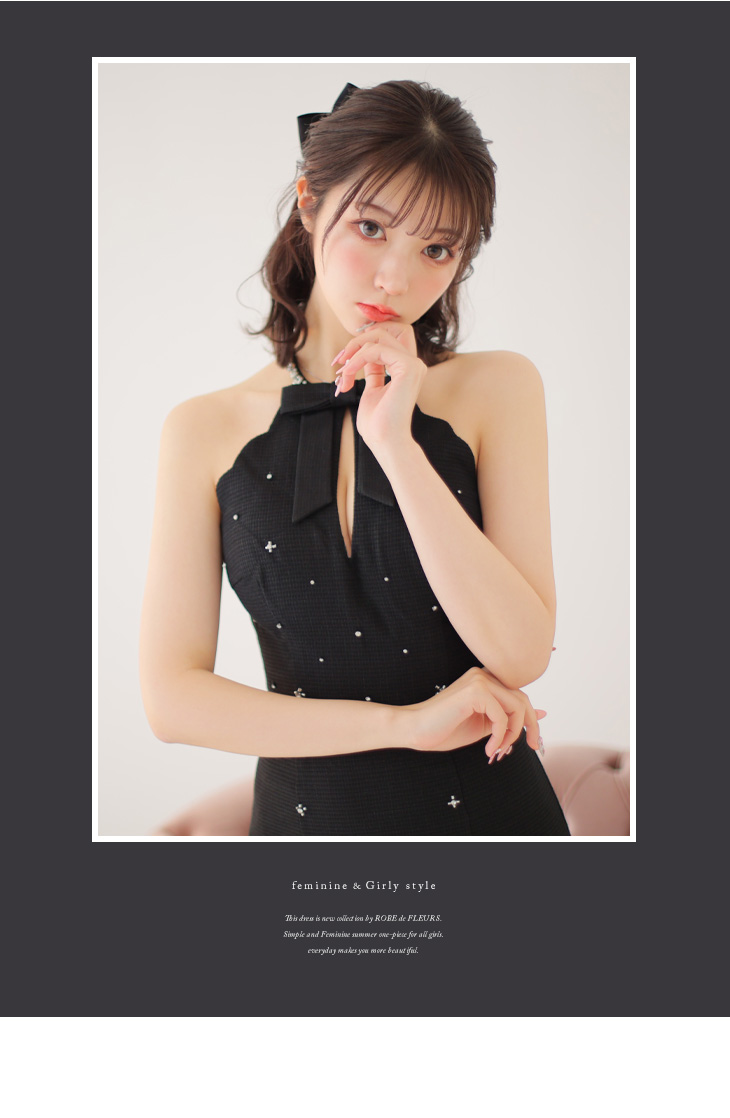 XSサイズあり】ビジューネックリボン×アメスリセットアップキャバ