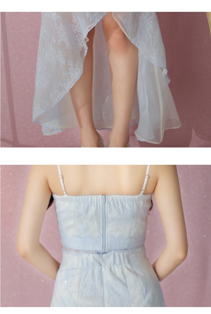 レース×オーガンジーセットアップロングキャバドレス(fm3701)