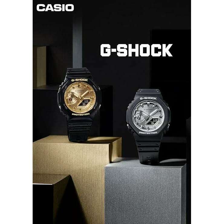 CASIO G-SHOCK DAY-DATE BLACK RUBBER STRAP GOLD DIAL MEN WATCH GA