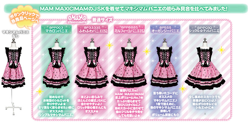 パニエ長さ&膨らみ比較表