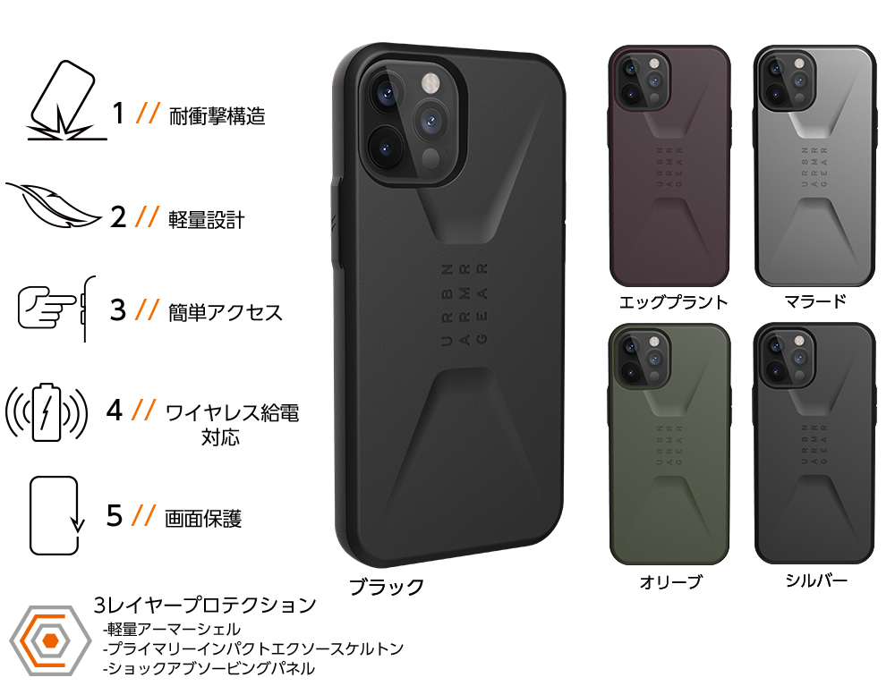 在庫限り）UAG iPhone 12 Pro Max用 CIVILIANケース ソリッドデザイン