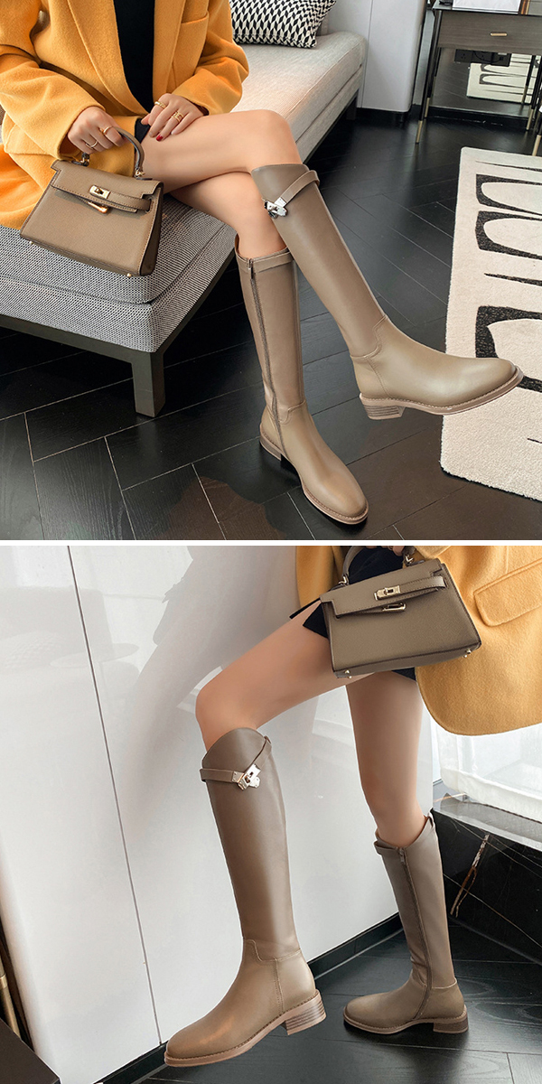 楽天市場】ロングブーツ ベルト付きロングブーツ ベルト チャンキー