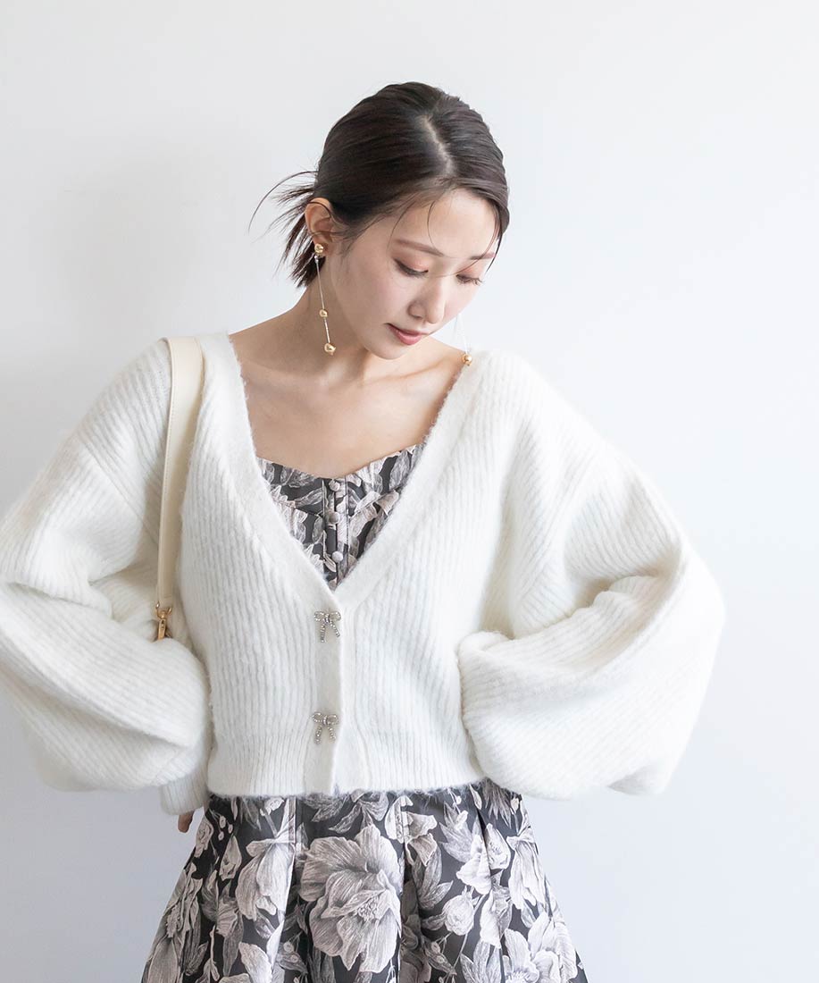 SALE】【Ribbon Collection】クロップドビジューリボンカーディガン