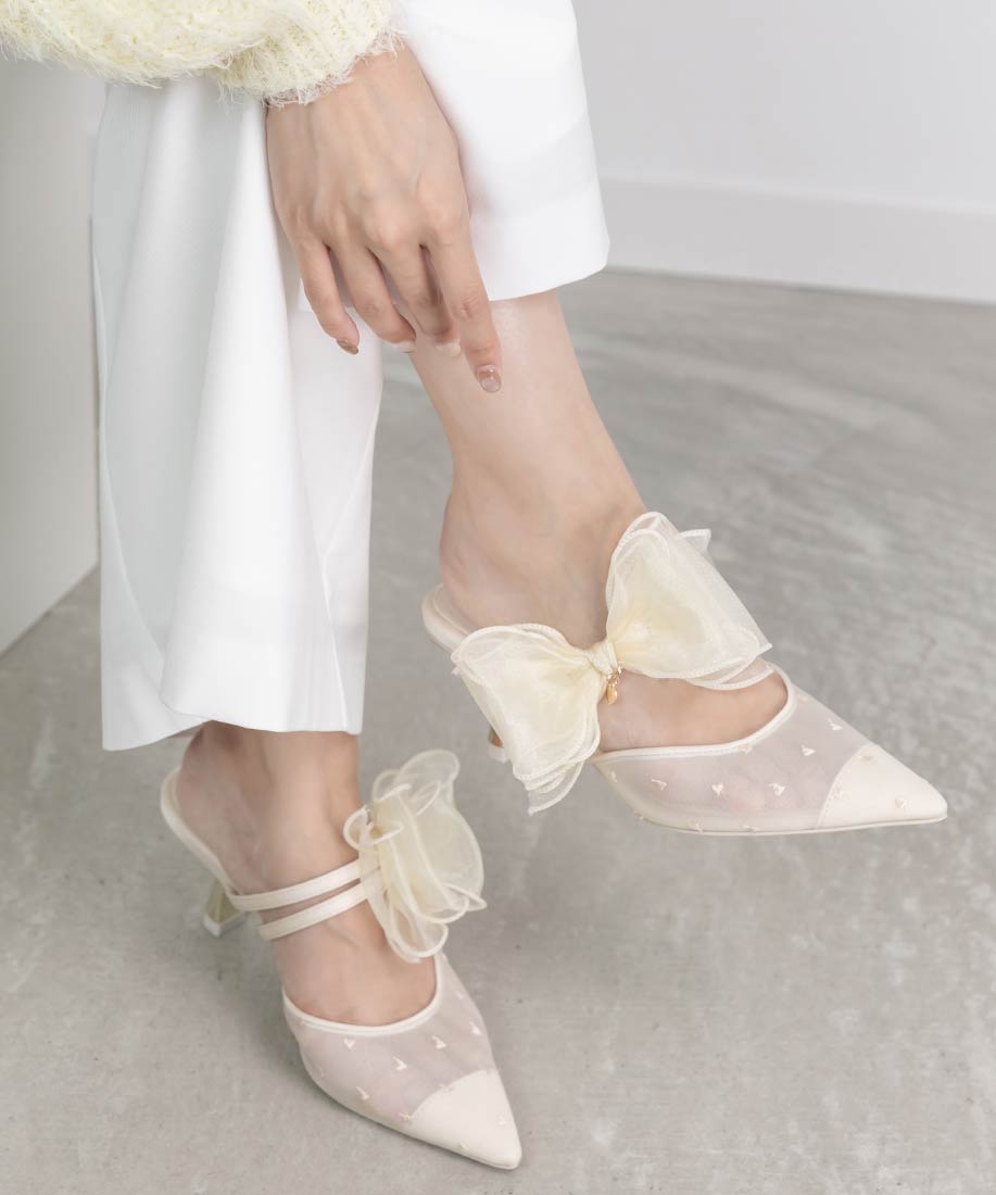 HEART COLLECTION】シフォンリボンハートミュールパンプスRANDA公式サイト