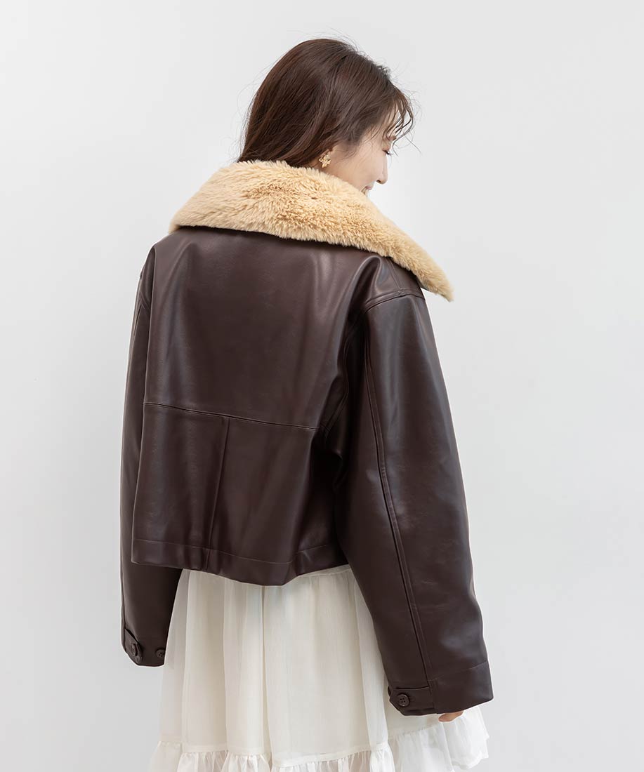 SALE】【選べる丈感】2WAY ファー襟付きフェイクレザージャケットRANDA