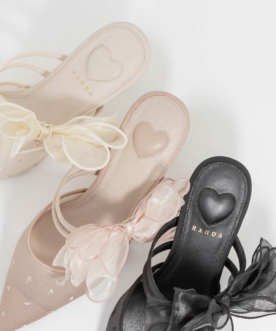 HEART COLLECTION】シフォンリボンハートミュールパンプスRANDA公式サイト