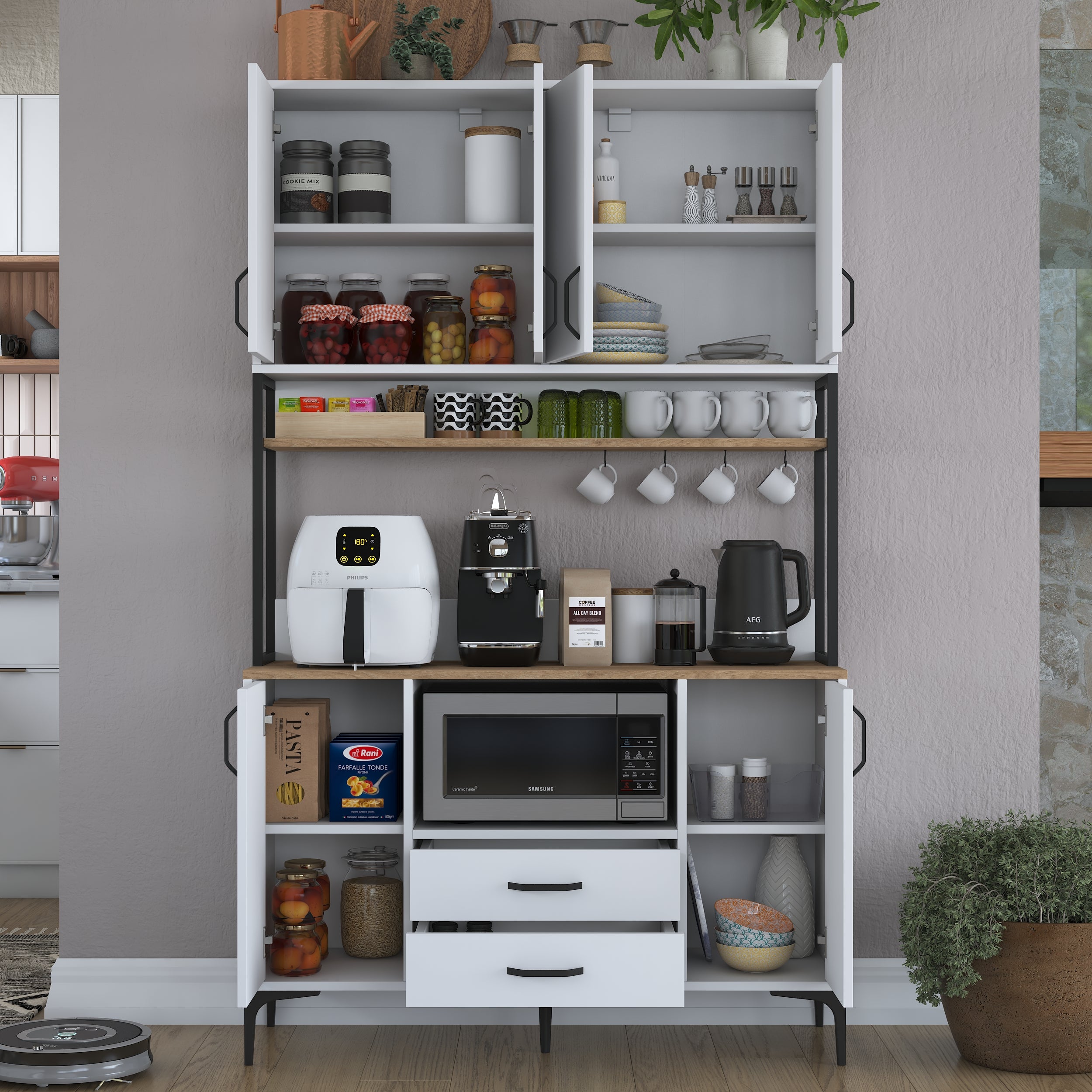 Rani JE169 Çok Amaçlı Dolap 2 Çekmeceli 6 Kapaklı Kiler Mutfak Dolabı