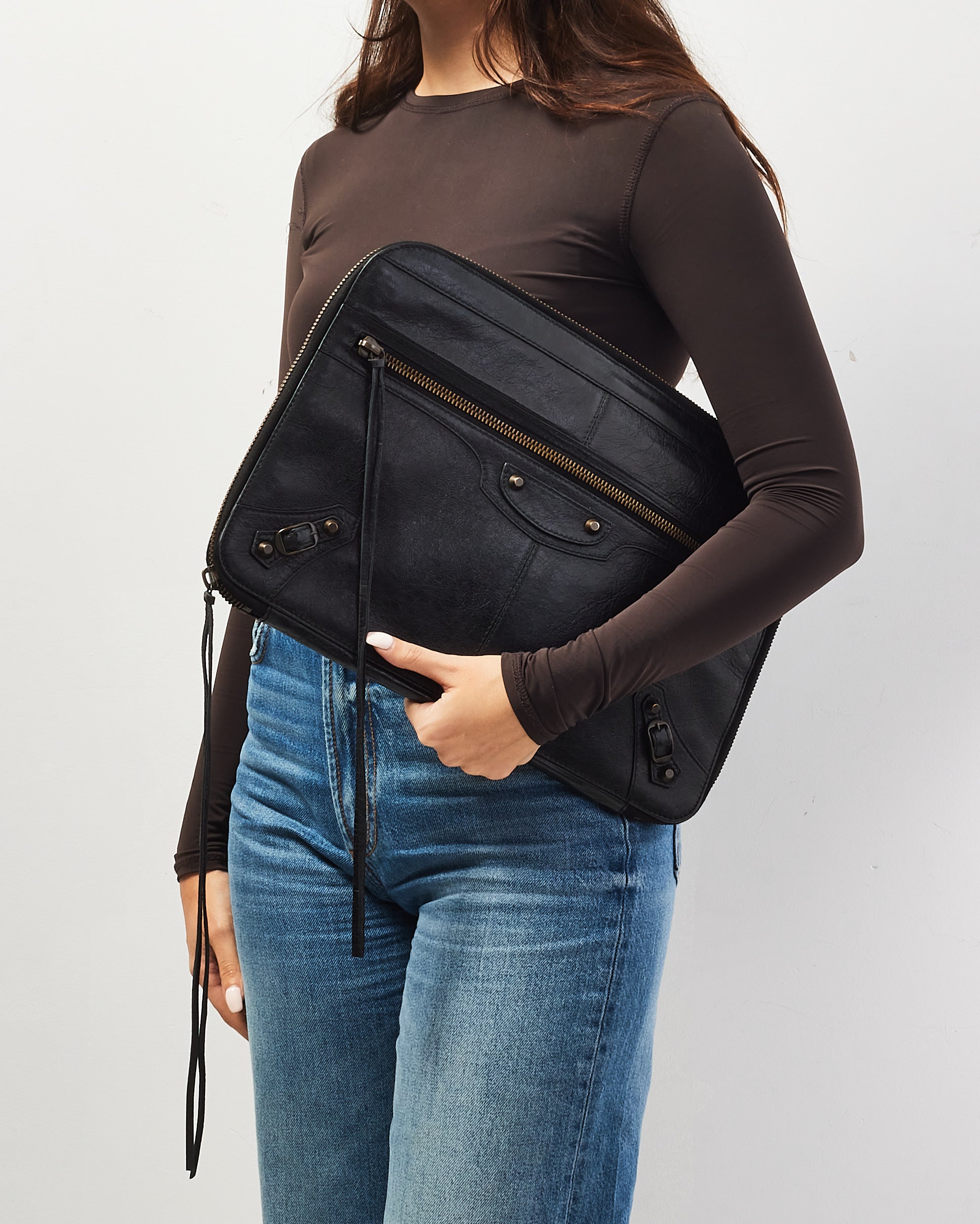 Buy Balenciaga Black Leather Motocross Laptop Case/Pouch