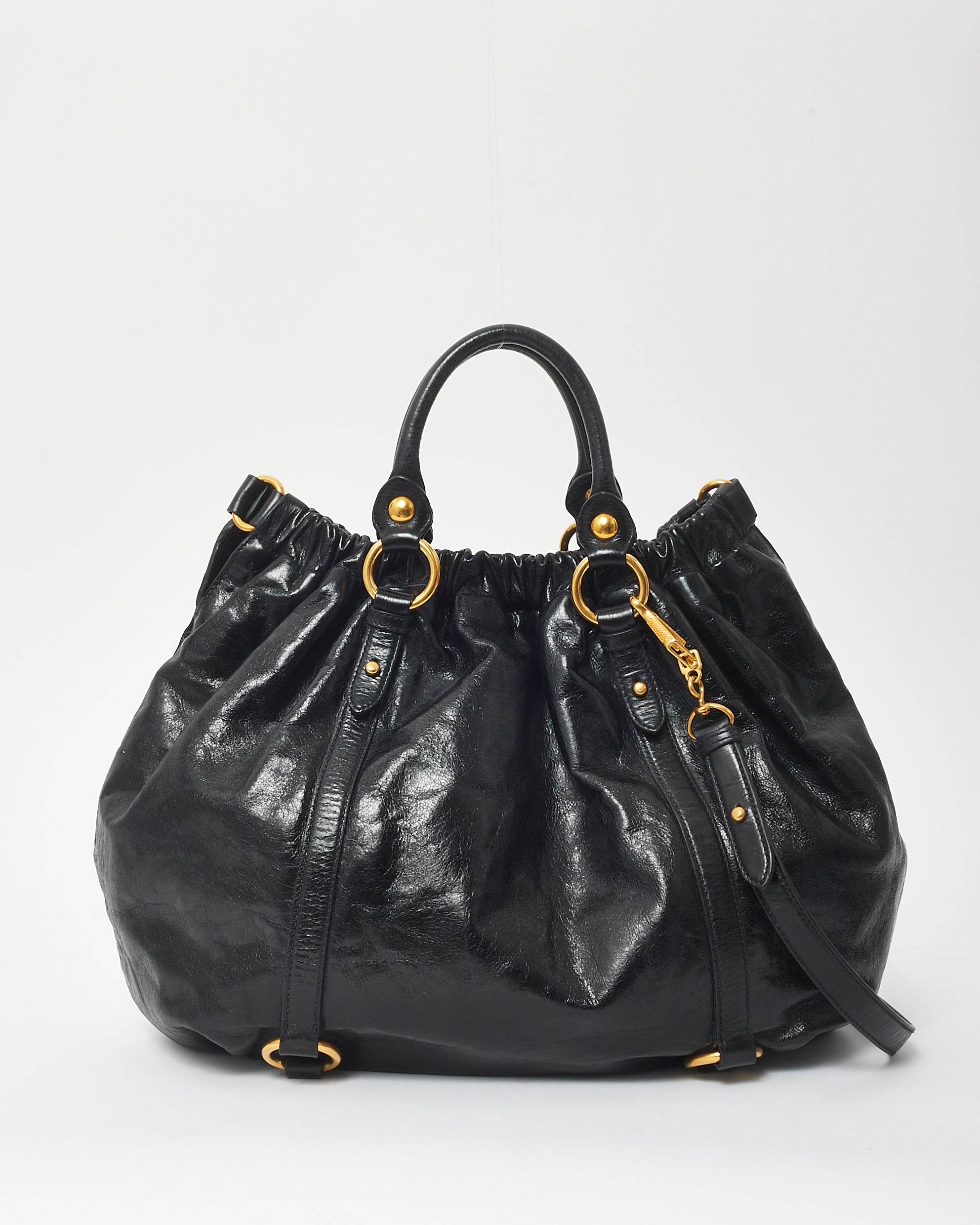 Buy Miu Miu Vintage Black Vitello Leather Rushed Slouch 2Way Bag