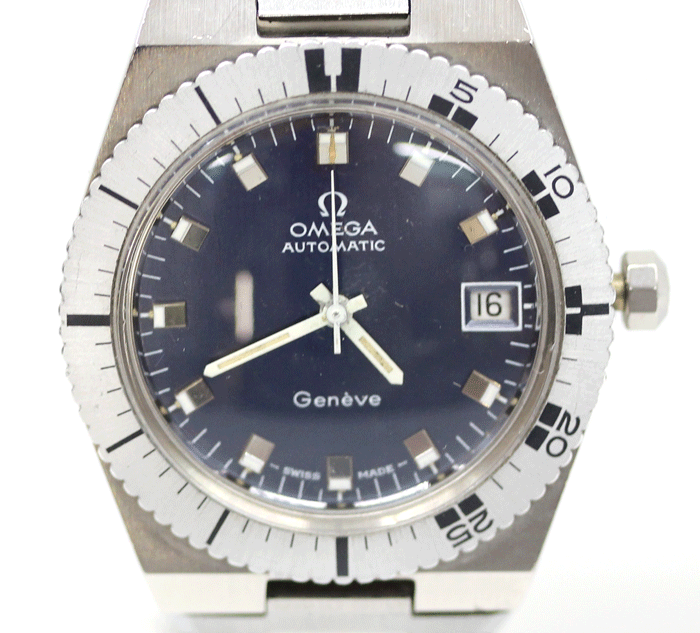 オメガ OMEGA ジュネーブ 自動巻き オートマ Geneve シルバー×ネイビー