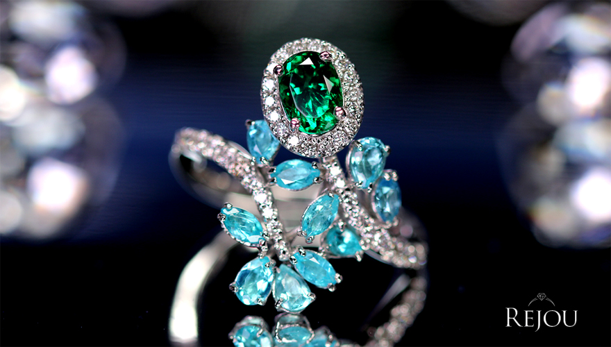 コロンビア産ノンオイルエメラルド 0.68ct パライバトルマリン 0.88ct