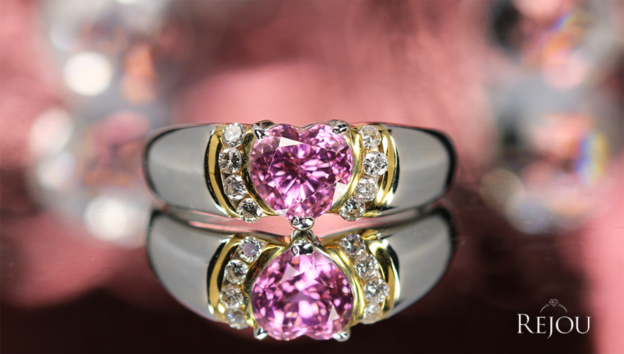 非加熱ハートシェイプピンクサファイア 1.5ct ダイヤモンド プラチナ