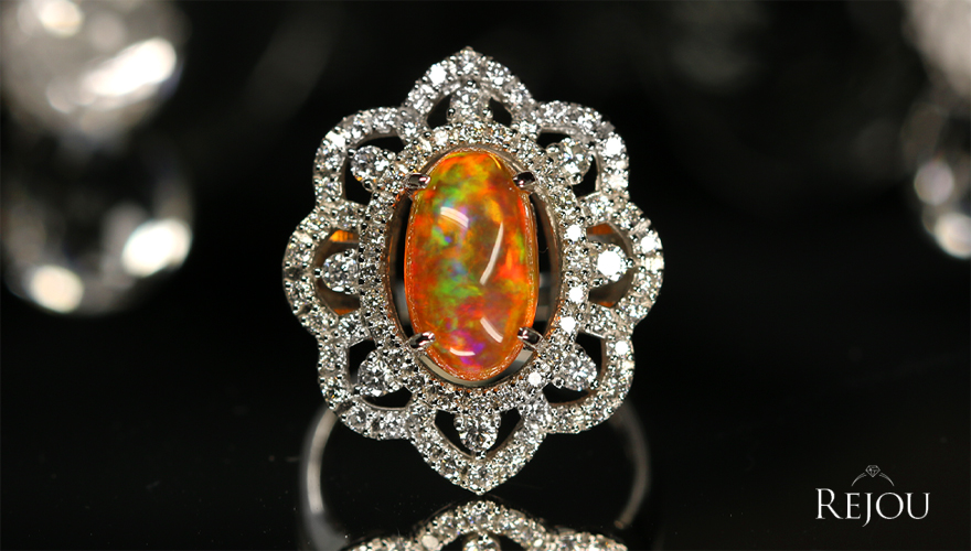 メキシコ産ファイアオパール 約3ct ダイヤモンド 0.8ct プラチナ