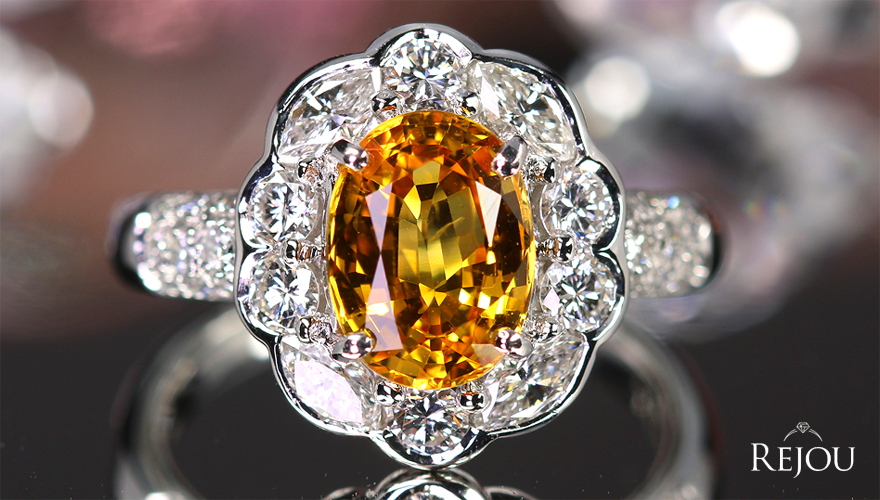 イエローサファイア 2.3ct ダイヤモンド 1.1ct プラチナ リング(指輪