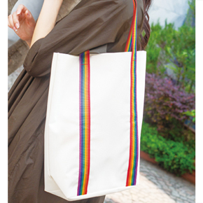 完売】レインボーカラー 縦型トート｜バッグ｜在庫対応ノベルティ（名