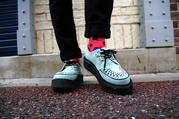 ジョージコックス3588アイスブルースエード ブラックインターレース