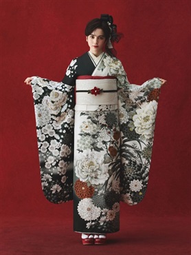 正絹振袖レンタルセット 軍鶏牡丹(オフ)【和風館ICHI】