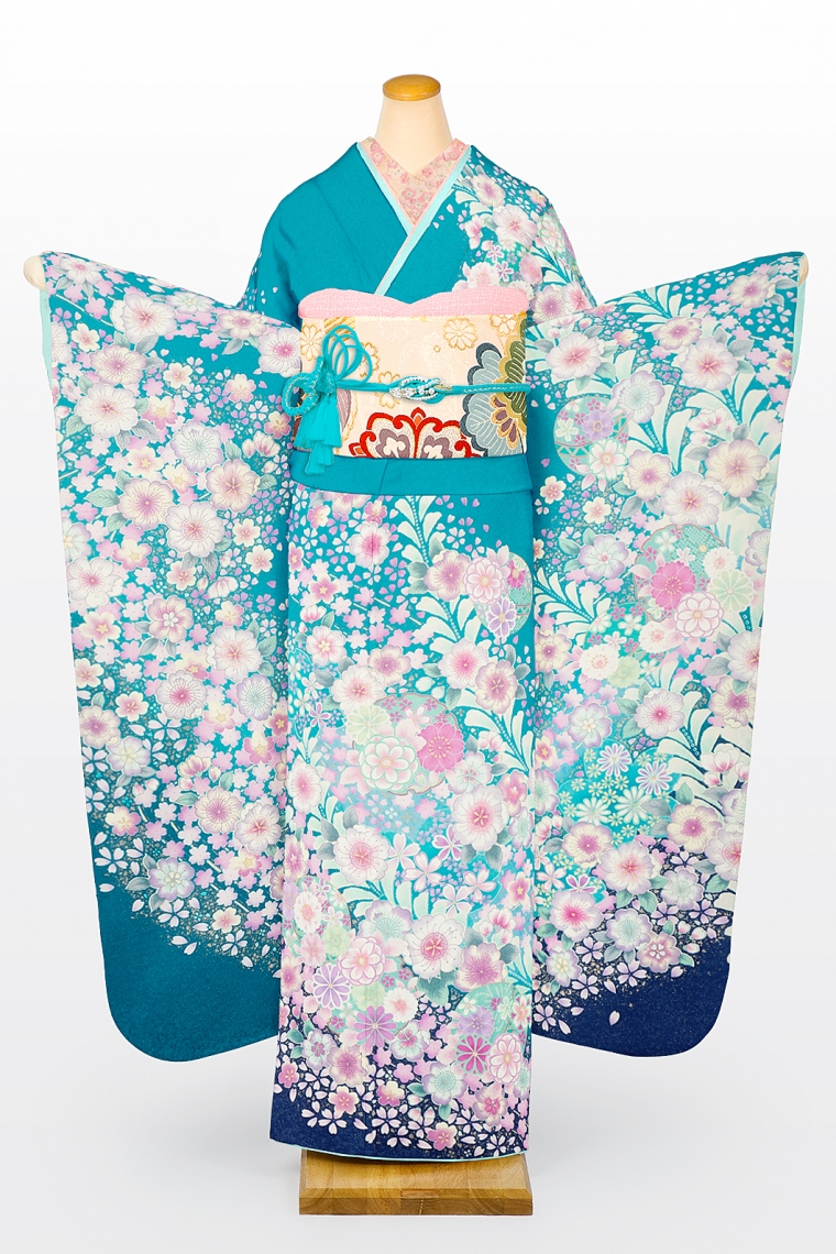 振袖レンタル 振袖Lサイズ 絞り 辻が花 ブルー｜着物レンタル 安心フル