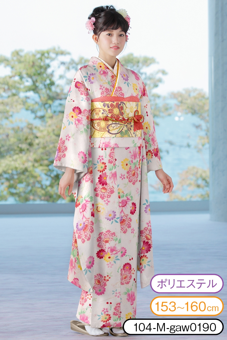 振袖レンタル 振袖Mサイズ 花さくらんぼ 白/ピンク｜着物レンタル 安心