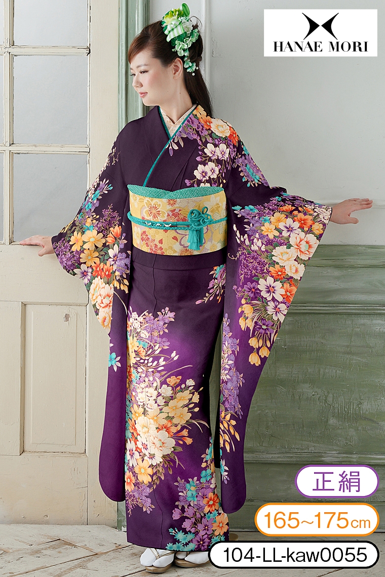 振袖レンタル 振袖LLサイズ ブランド：HANAE MORI お花畑 古代紫｜着物