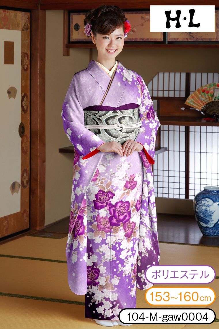 振袖レンタル 振袖Mサイズ ブランド：H・L（アッシュエル）薔薇と桜 紫