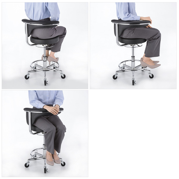 背もたれ肘あて2WAY作業丸椅子（ブラック）/M1375TW-360BK/測定/包装