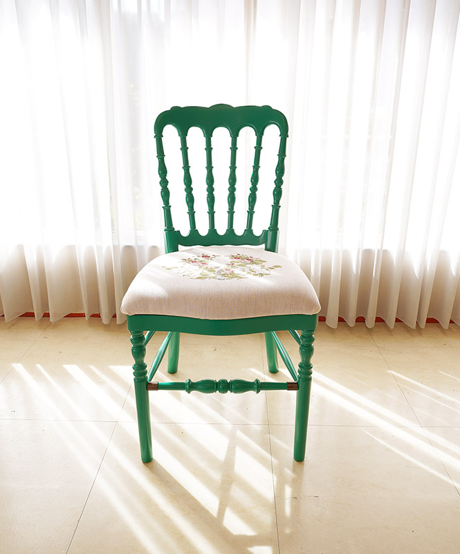 ナポレオンチェア グリーン色 フランス産 ゴブラン織 の張地｜チェア