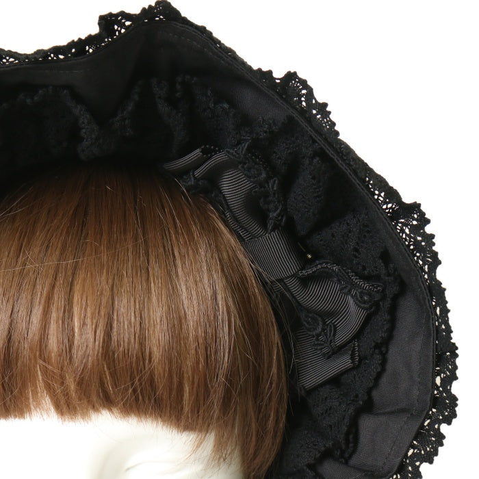 USED】トーションレースのフルボンネット（ブラック×ブラック） | BABY