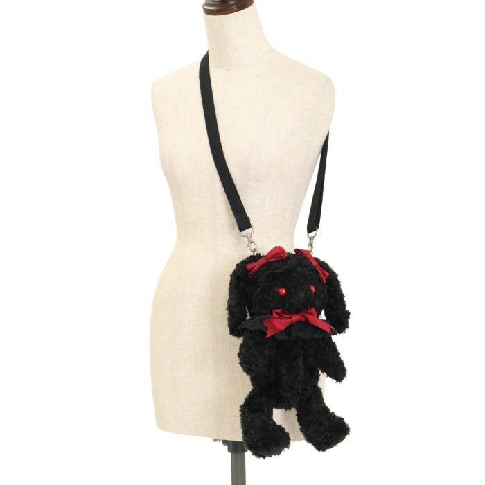 USED】うさくみゃポシェット（黒×黒レース×エンジリボン・赤目