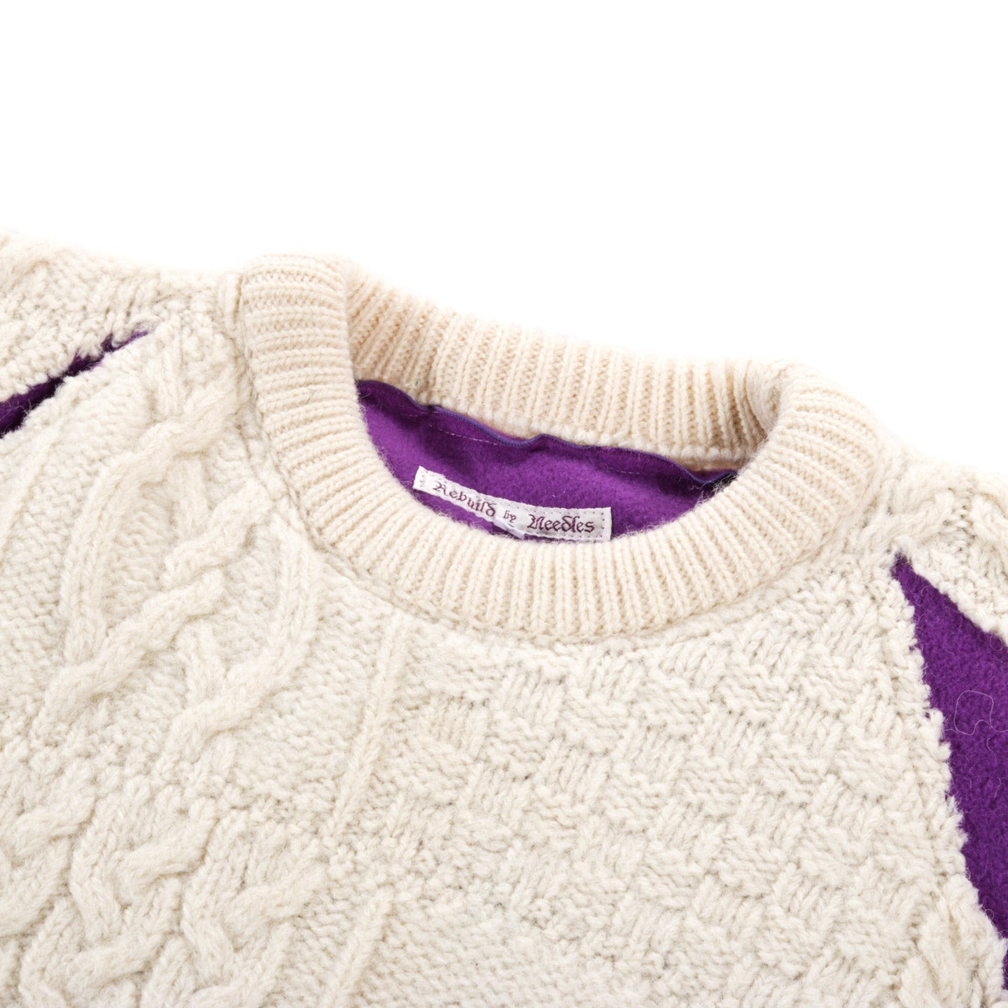 REBUILD BY NEEDLES FISHERMAN SWEATER NATURAL / PURPLE - S (B
