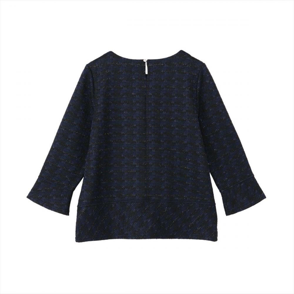 バイヤス切替ブラウス ツイード風 長袖 レディース(M ネイビー