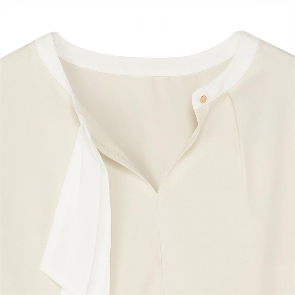 ストレッチ ジョーゼット 配色ボウタイブラウス 長袖 レディース(M