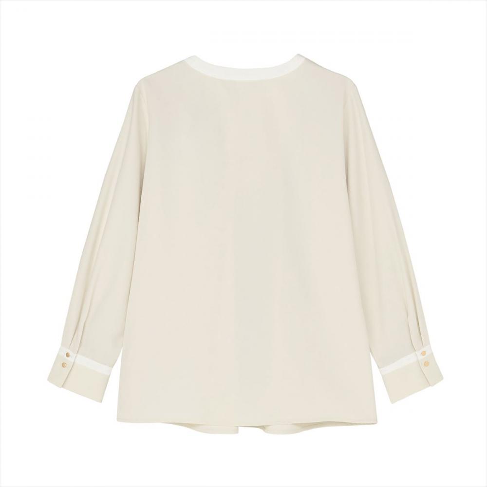 ストレッチ ジョーゼット 配色ボウタイブラウス 長袖 レディース(M