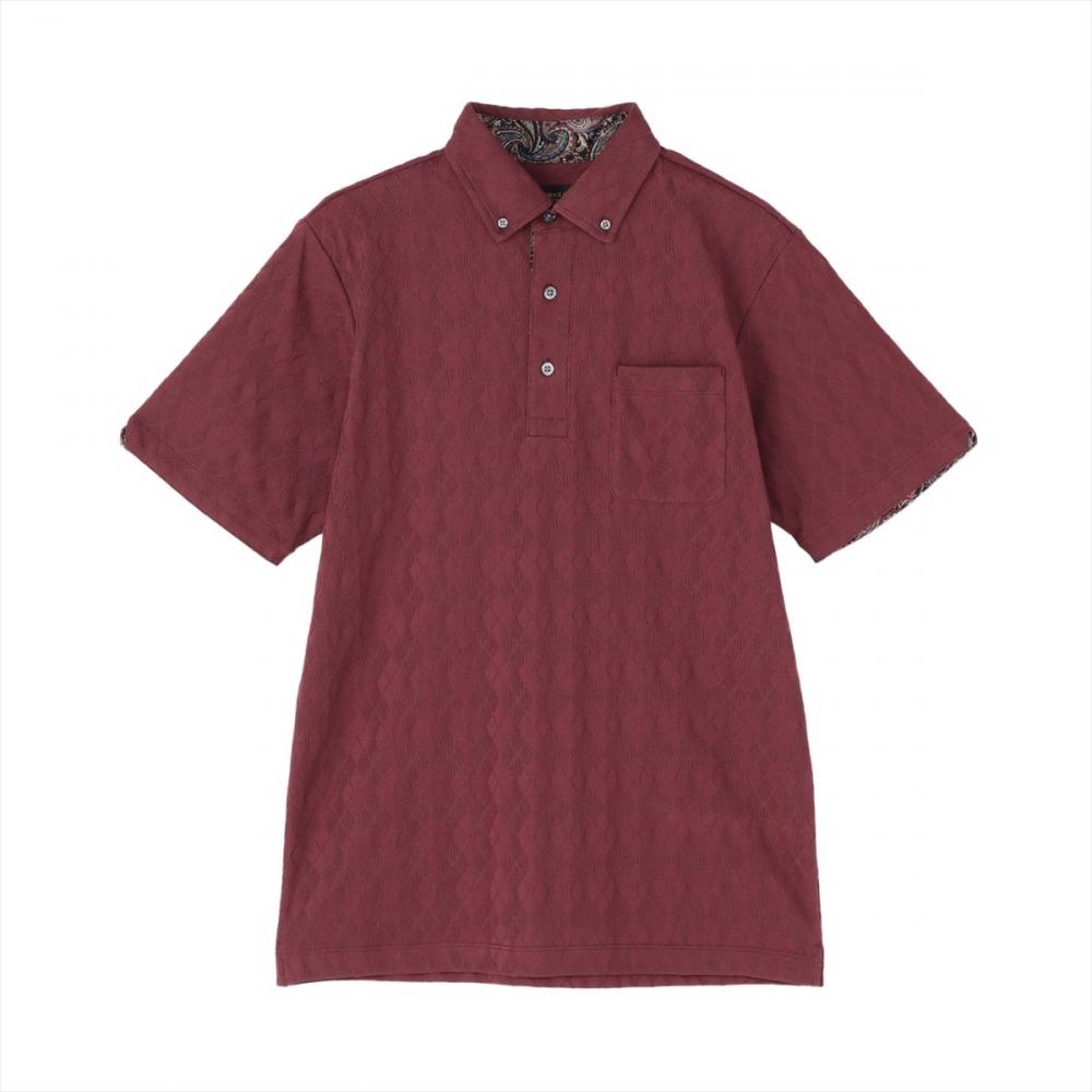 デザインポロシャツ ボタンダウン 半袖 メンズ(S ボルドー): 東京