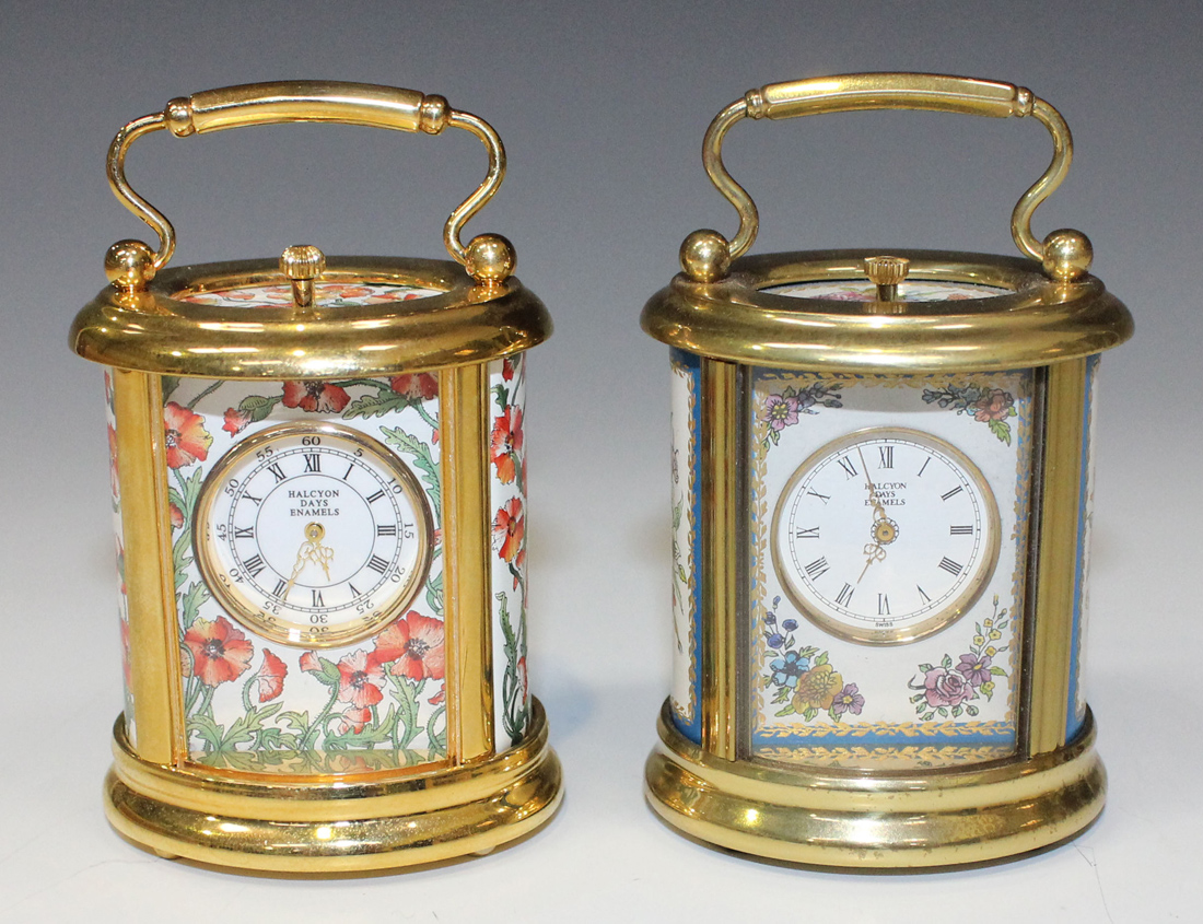 Two Halcyon Days Enamels lacquered brass diminutive oval carriage