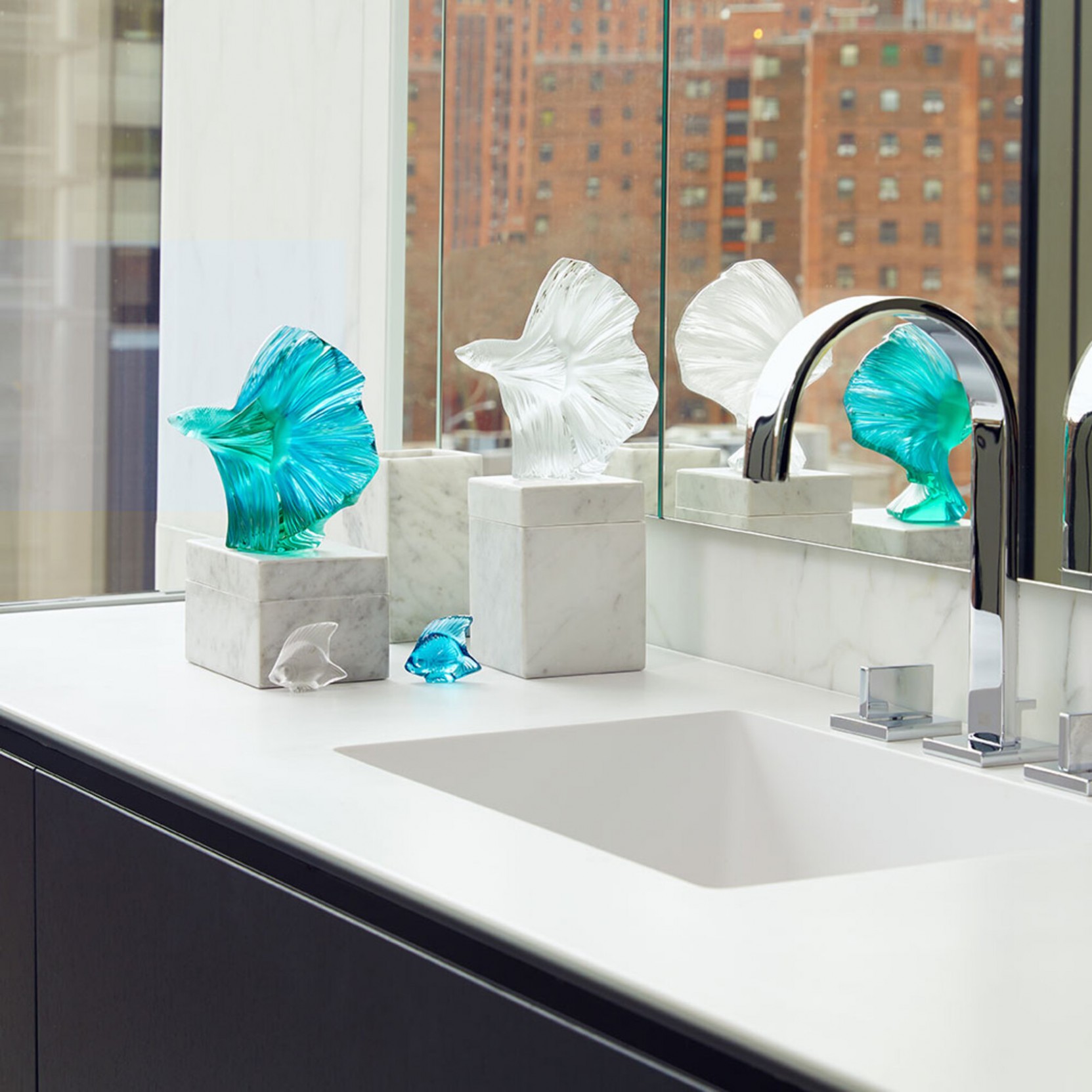 Lalique Fish Sculpture Light Blue