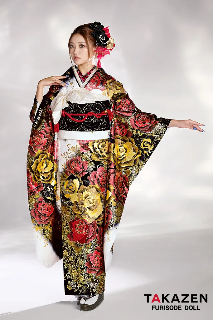 モード系 赤/黒/ゴールド(金色) 薔薇柄 ゴージャス 派手 華やか ギャル