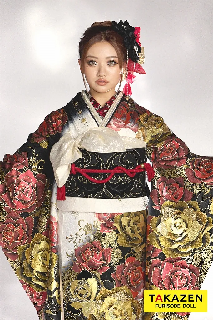 モード系 赤/黒/ゴールド(金色) 薔薇柄 ゴージャス 派手 華やか ギャル