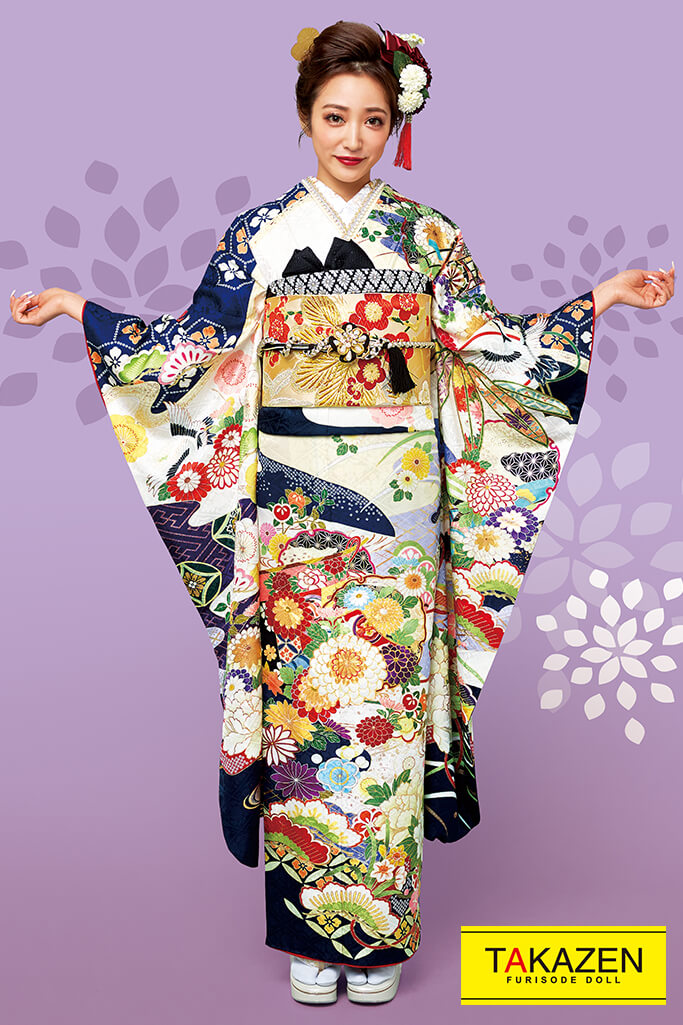 正統派古典 紺色(ネイビー)/金 牡丹柄 豪華 きれいめ 華やか 清楚 大人