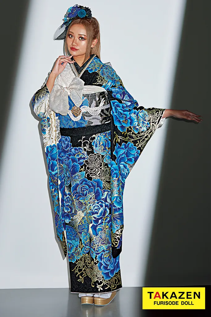 クール系 ブルー(青)/白/黒 バラ柄/柄多め モード 人気 クール 派手