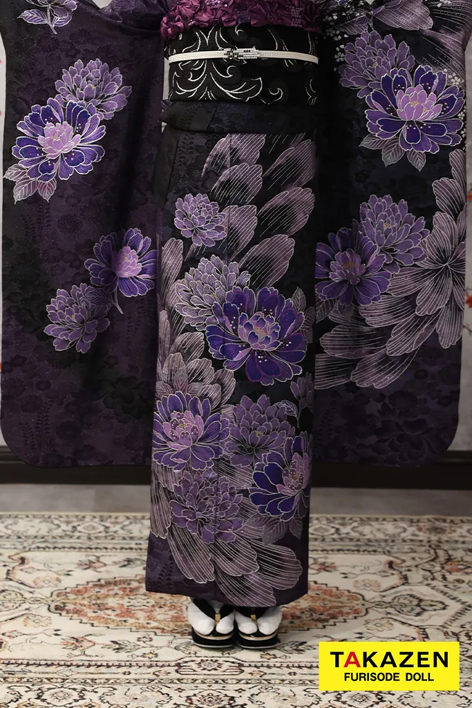 グラマラス 黒/紫 牡丹柄 派手 目立つ セクシー モード系振袖 キラキラ