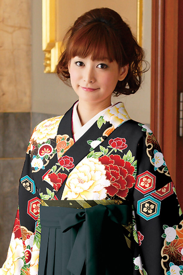 正統派古典 黒/赤/グリーン(緑色) 牡丹柄 かっこいい シック 大人っ