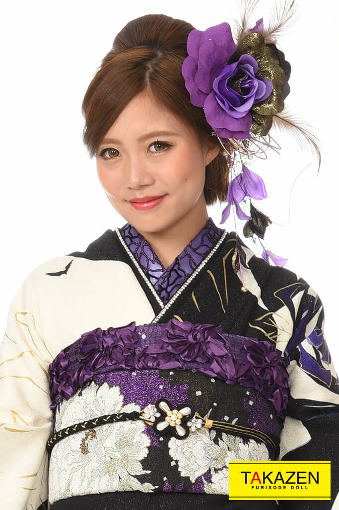 激安モード 白/黒/紫 バラ柄 人気振袖 お得 格安フルセット セクシー